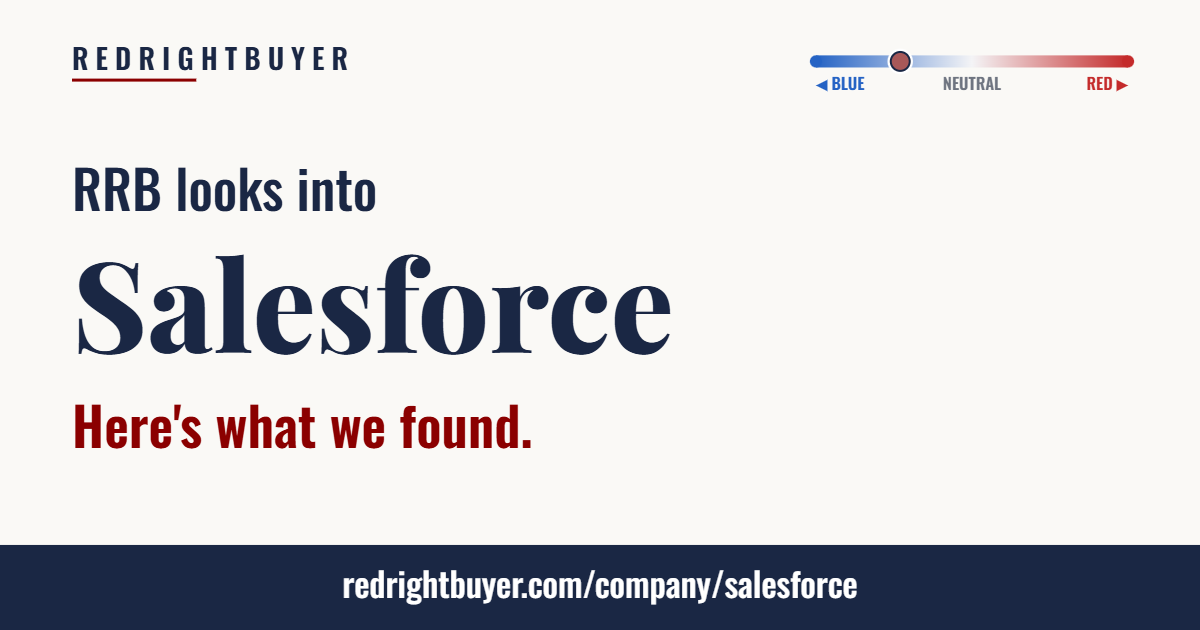 Is Salesforce conservative or liberal? RedRightBuyer editorial rating.