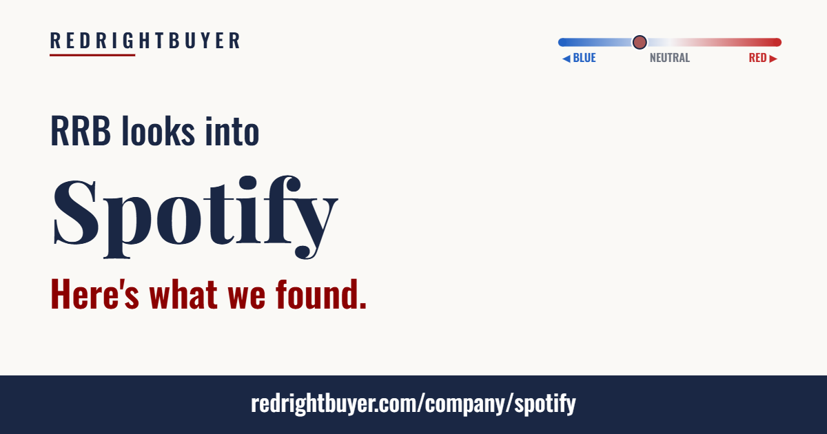 Is Spotify conservative or liberal? RedRightBuyer editorial rating.