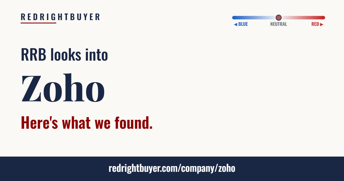 Is Zoho conservative or liberal? RedRightBuyer editorial rating.